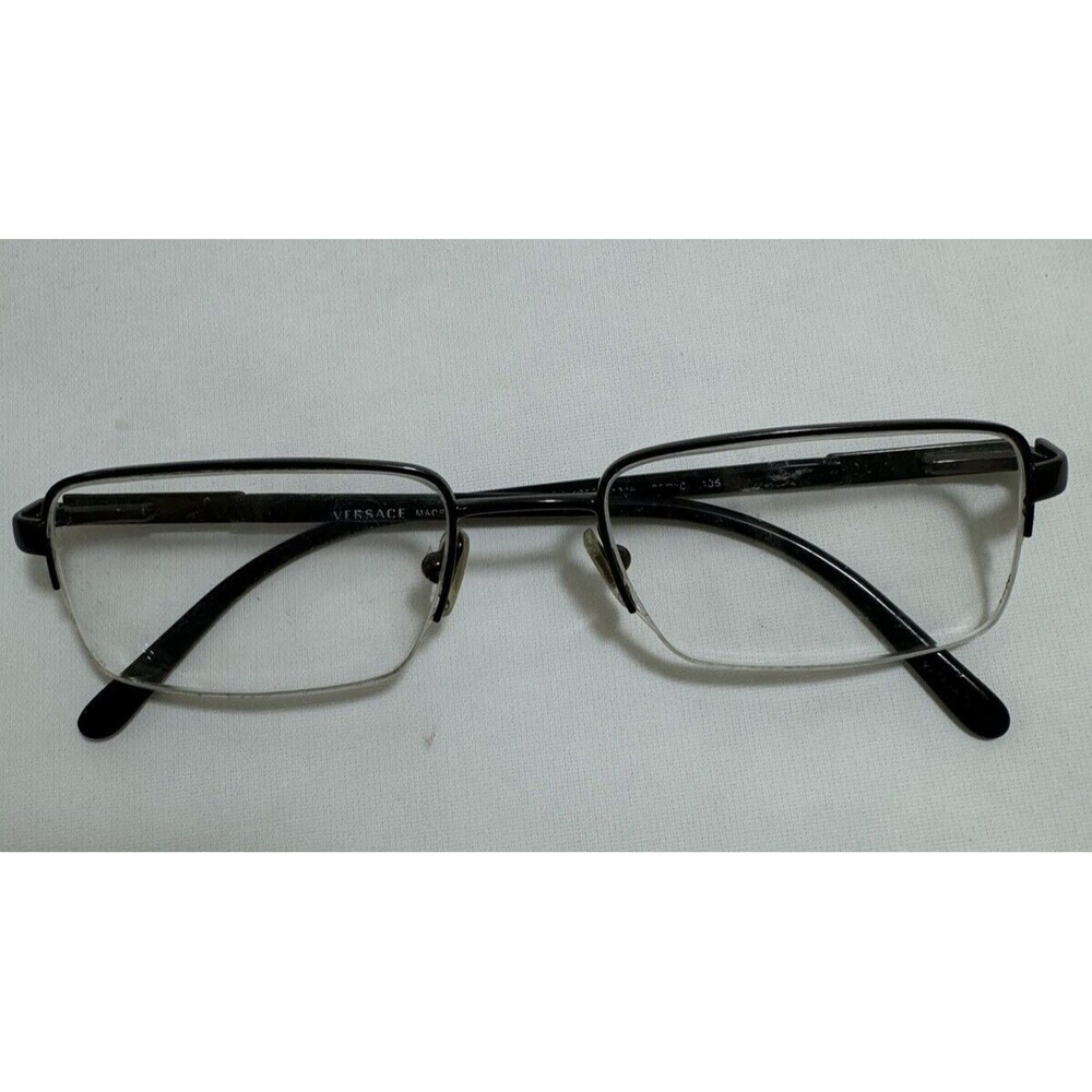 Versace Silver Black Rectangular Half Rim Eyeglas… - image 1